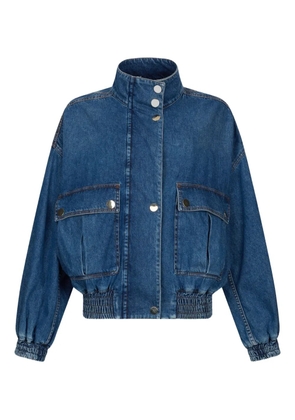 LIU JO balloon-sleeve high-neck denim bomber jacket - Blue