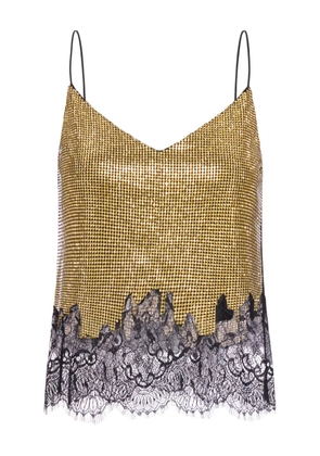 Self-Portrait chainmail lace trim top - Brown