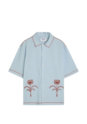 Wax London Keats floral-embroidered shirt - Blue