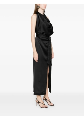 IMPERIAL tie-waist slit midi dress - Black