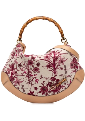 Gucci Pre-Owned 2016-2025 Canvas Floral Peggy Bamboo Hobo satchel - White