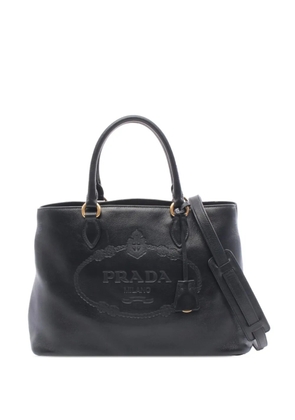 Prada Pre-Owned 2010-2026 Glace Calf Embossed Logo satchel - Black