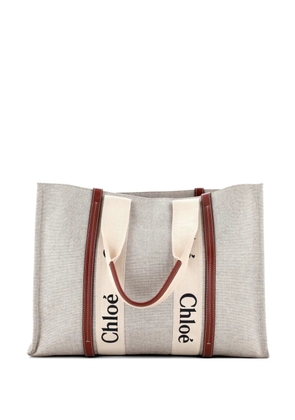 Chloé Pre-Owned Woody Canvas with Leather Large tote bag - Brown
