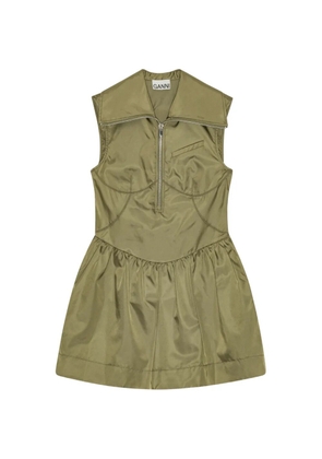 GANNI collared zipped mini dress - Green