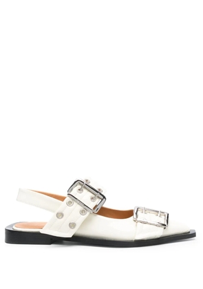 GANNI Wide Welt buckled ballerina shoes - White