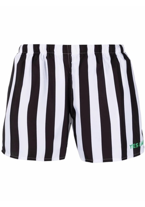 yes i am stripe-print swim shorts - White
