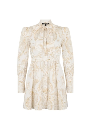 Roberto Cavalli bow belted patterned dress - White