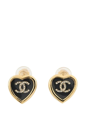 CHANEL Pre-Owned 2025 CC Gold Plated Rhinestone Heart Clip On Earrings costume earrings - Black
