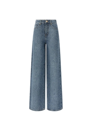 Self-Portrait rhinestone crocodile-effect jeans - Blue