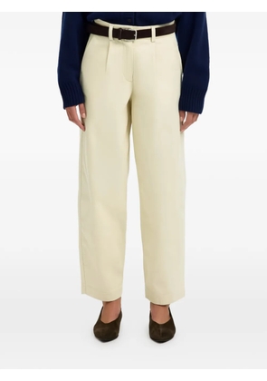 SELECTED mid-waist barrel-fit pleated cotton trousers - Neutrals