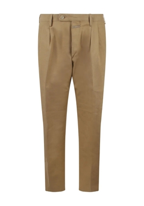 Closed pleated stretch-cotton pants - Brown