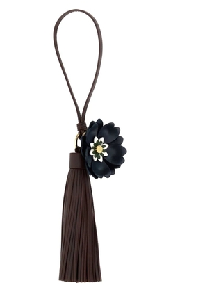 Miu Miu leather flower-embellished tassel keyring - Brown