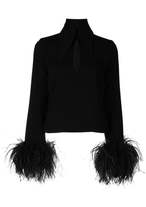 16Arlington feather-trim cut-out blouse - Black
