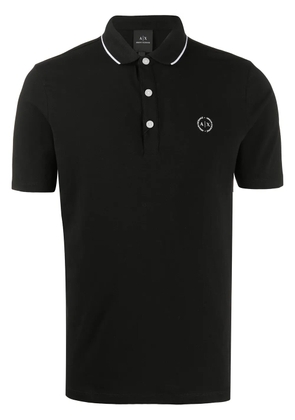 Armani Exchange stripe collar cotton blend polo shirt - Black
