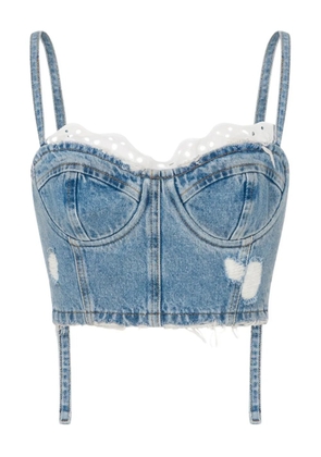 MOSCHINO JEANS lace-trim denim crop top - Blue