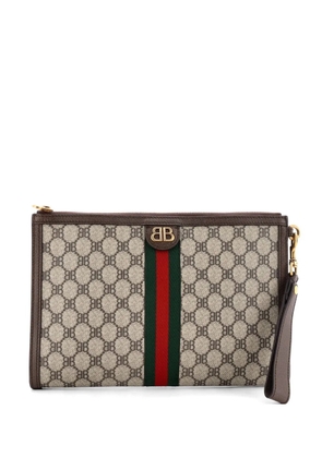 Balenciaga Pre-Owned x Gucci The Hacker Project Web Wristlet BB Coated Canvas clutch bag - Brown