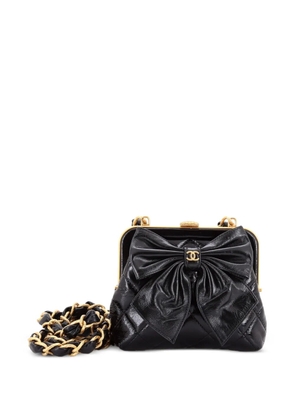 CHANEL Pre-Owned Bow Frame Clutch With Chain Quilted Patent with Lambskin Mini crossbody bag - Black