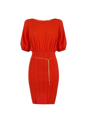 Elisabetta Franchi puff-sleeve belt dress - Red