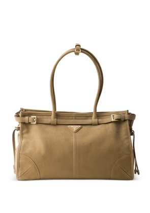 Prada Bonnie large nubuck leather handbag - Neutrals