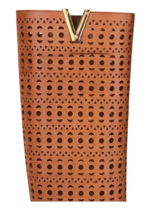 Via Roma 15 cutout-details knee-high leather boots - Brown