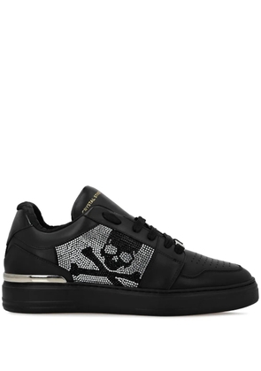 Philipp Plein Crystal Lo-Top Leather Sneakers - Black