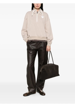 Brunello Cucinelli zipped logo-patch sweatshirt - Neutrals