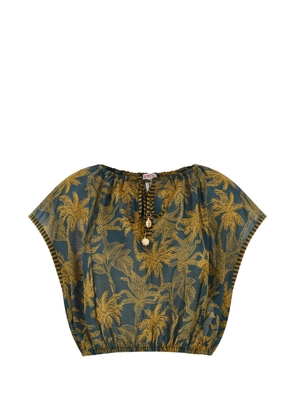 ERES Crocodile drawstring-detail patterned top - Blue