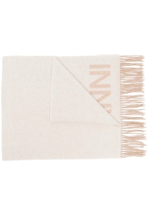 GANNI logo-print tassel-trim scarf - Neutrals