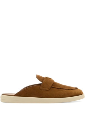 Prada triangle-logo suede mules - Brown