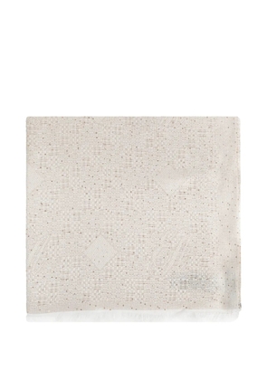 Emporio Armani fringed patterned scarf - White