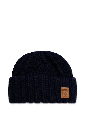 GANNI logo-patch beanie - Blue