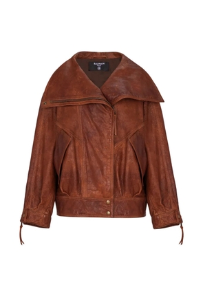 Balmain zip lambskin bomber jacket - Brown
