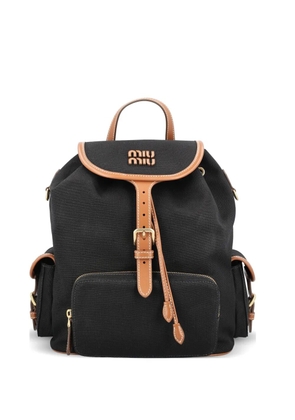 Miu Miu logo-patch flap backpack - Black