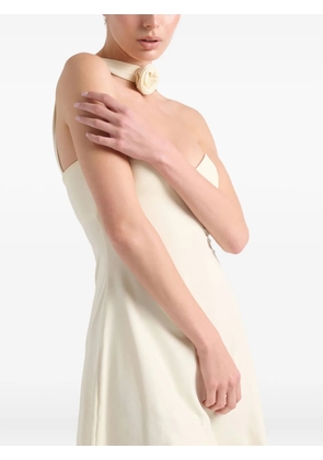 La Reveche Arya rose-embellished halter-neck mini dress - Neutrals