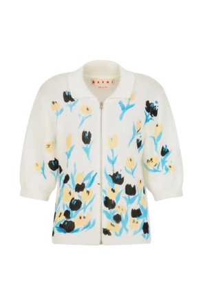 Marni floral zip cardigan - White