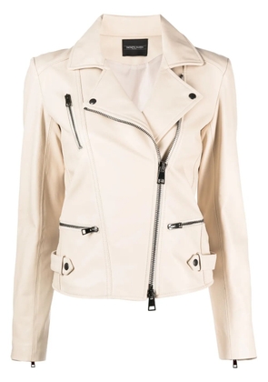 Simonetta Ravizza zip-up leather biker jacket - Neutrals