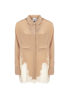 Semicouture patch-pocket lace-panel shirt - Neutrals