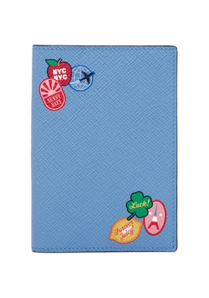 Smythson Panama stickers passport cover - Blue