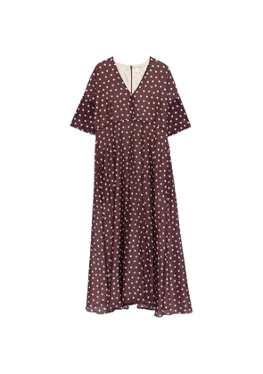PSOPHIA polka-dot V-neck midi dress - Brown