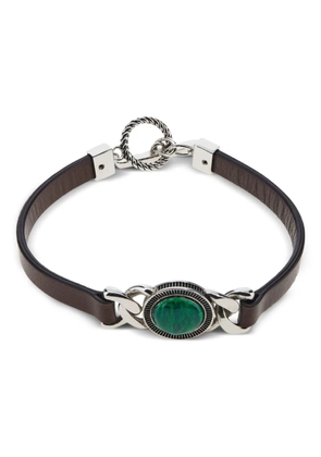 Roberto Cavalli leather chain-link green-stone bracelet - Brown