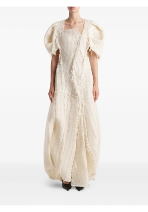 KHAITE Quintin fringed puff-sleeve maxi dress - White