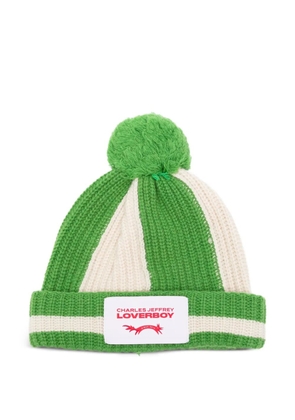 Charles Jeffrey Loverboy striped-print pompom beanie hat - Green