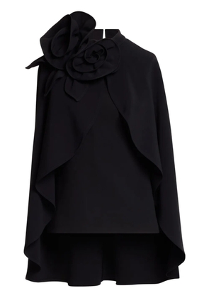 Elie Saab floral-appliqué cape top - Black