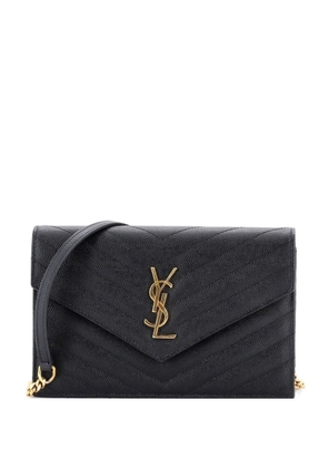 Saint Laurent Pre-Owned Classic Monogram Wallet on Chain Matelasse Chevron Leather Small crossbody bag - Black