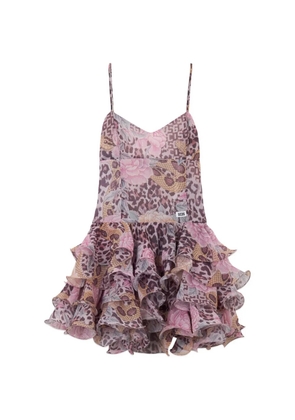 GCDS animal-print ruffled mini dress - Pink