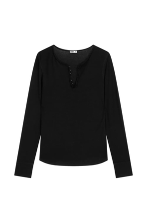 Open YY hook henley long-sleeve top - Black