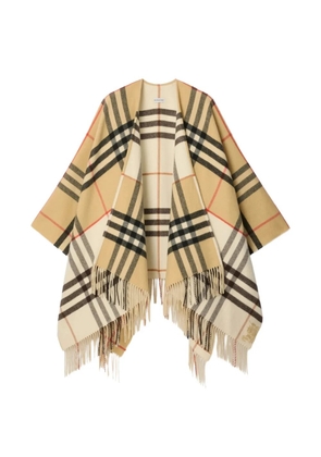 Burberry checked-pattern fringed-detail cape - Neutrals