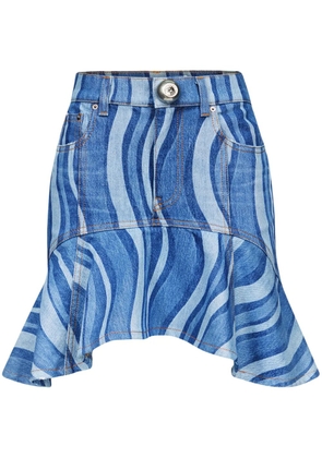 AREA Sunray ruffle-hem denim skirt - Blue