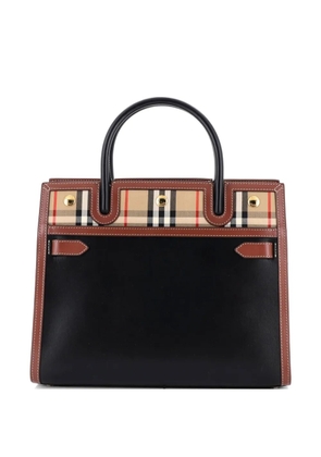 Burberry Pre-Owned Title Two Handle Tote Leather with Vintage Check Canvas Small satchel - Black