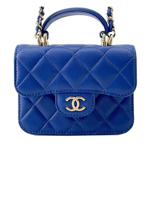 CHANEL Pre-Owned 2021 CC Quilted Lambskin Top Handle Flap Coin Purse with Chain satchel - Blue